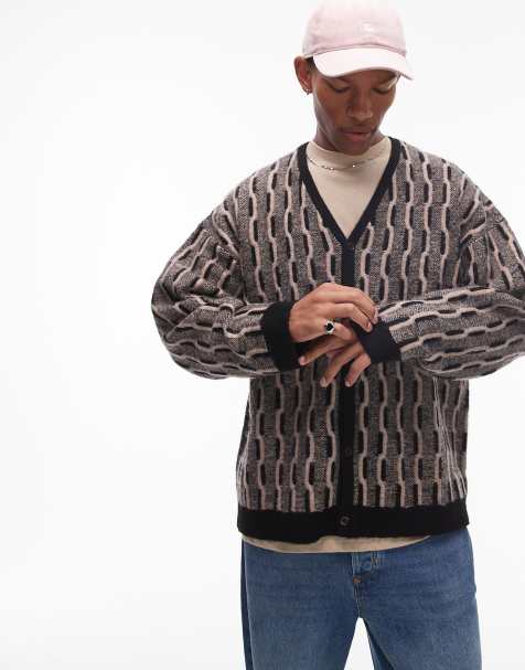 Topman - Sort cardigan i børstet kabelstrik - view 1
