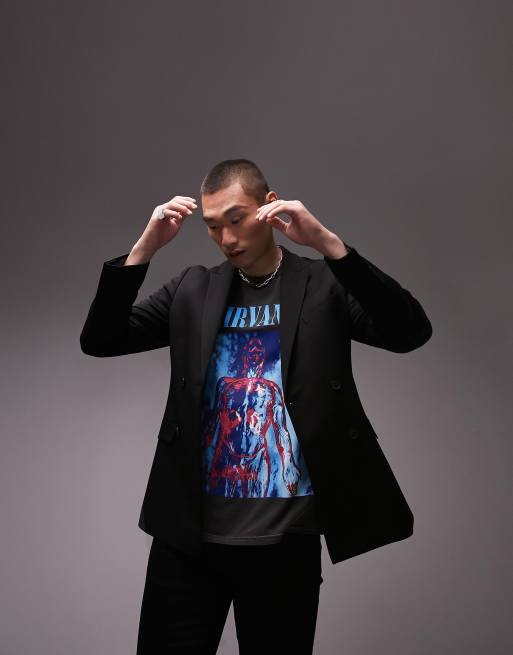 Topman - Sort dobbeltradet jerseyblazer i skinny fit
