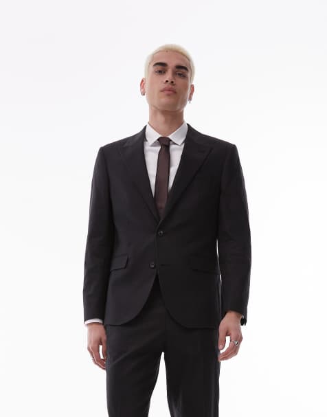 Topman - Sort enkeltradet blazer i hørblanding - view 1