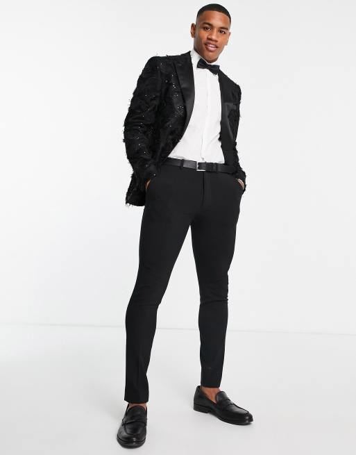 Topman - Sort festblazer med fjer
