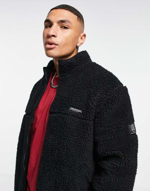 Topman - Sort fleece-jakke i imiteret lammeskind