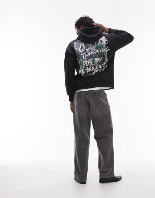 Topman - Sort hættetrøje i oversized pasform med 