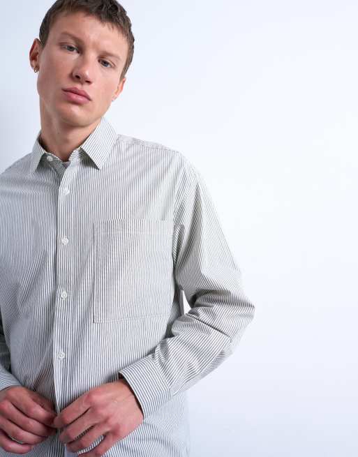 Topman - Sort og ecrufarvet oversized skjorte med striber, 4 af 5
