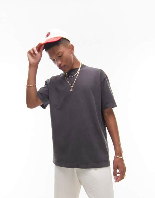 Topman - Sort og forvasket T-shirt i afslappet pasform