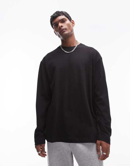 Topman - Sort og langærmet skater-t-shirt med oversized pasform og sømdetaljer