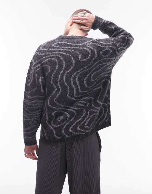 Topman - Sort og lodden trøje med hvirvelprint