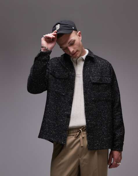 Topman - Sort og tekstureret overskjorte med lange ærmer - view 1