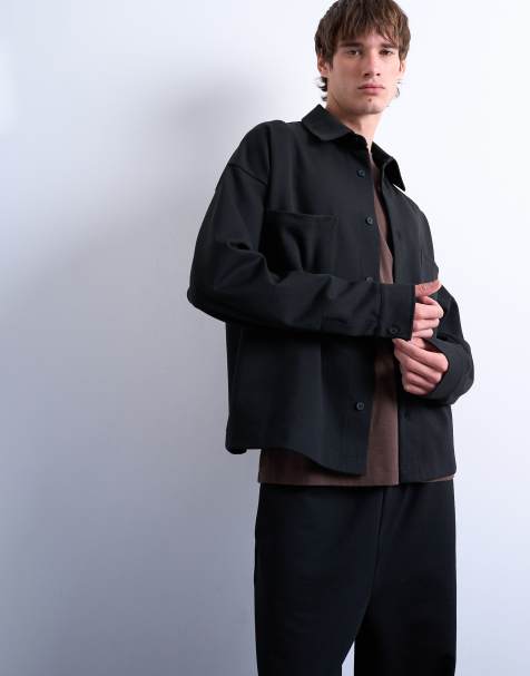 Topman - Sort oversized jakke med dobbeltlomme i jersey - view 1
