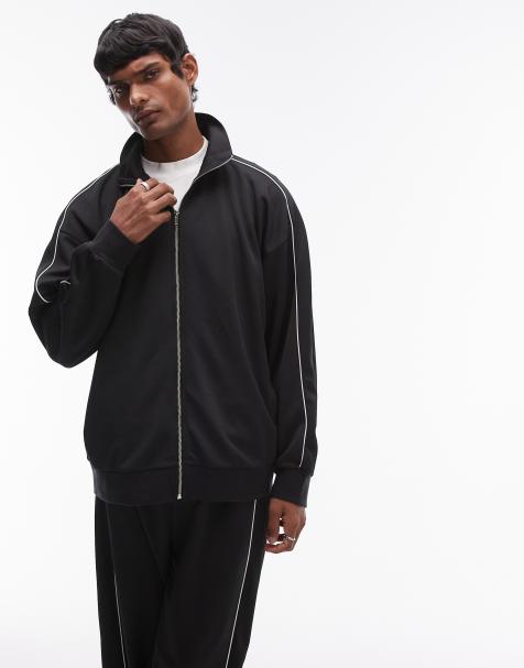 Topman - Sort oversized sweatshirt med gennemgående lynlås og dobbelte kantdetaljer - Del af sæt - view 1