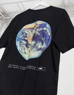Topman - Sort oversized t-shirt med Jorden-print på ryggen