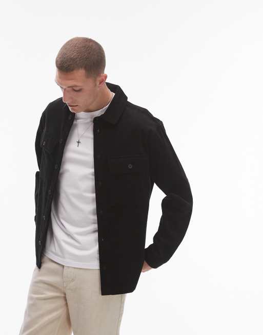 Topman - Sort overskjorte i fløjl med lange ærmer