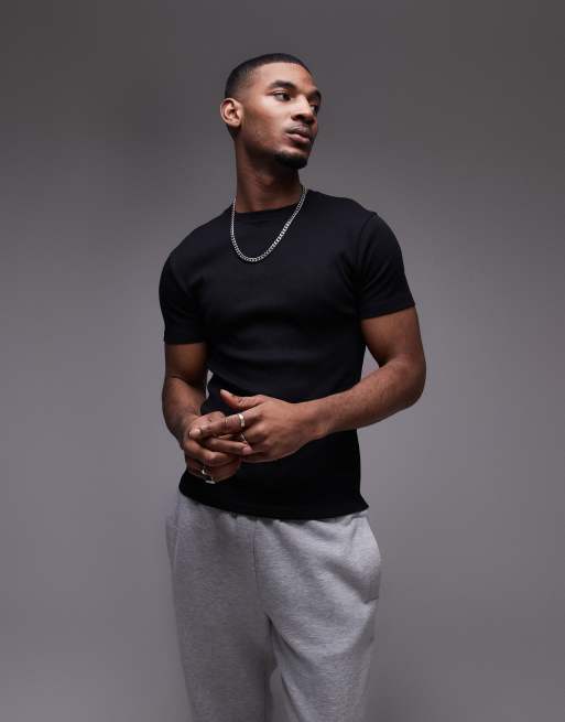 Topman - Sort skinny-t-shirt i ribstrik