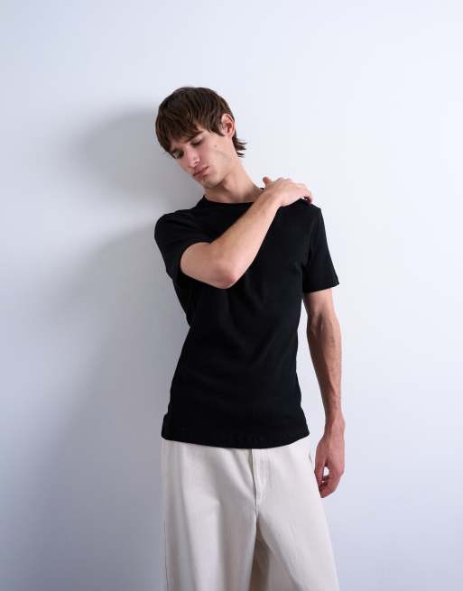 Topman - Sort skinny-t-shirt i ribstrik, 2 af 5