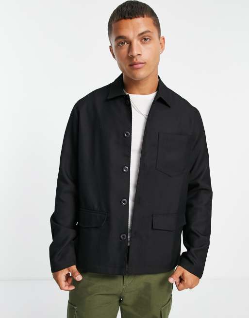 Topman - Sort skjortejakke i twill med lommer 