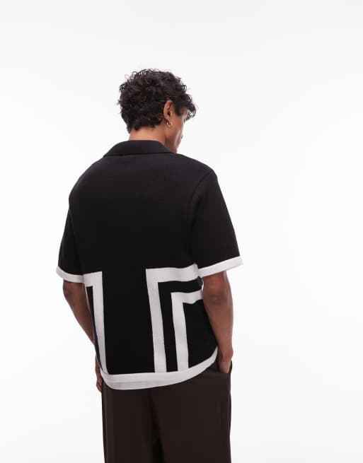 Topman - Sort, strikket og afslappet skjorte med kantdesign, 3 af 4