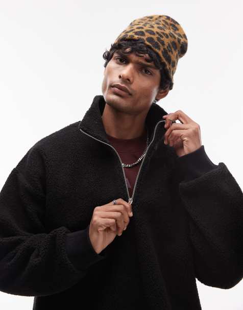 Topman - Sort sweatshirt med 1/4 lynlås i imiteret lammeskind - view 1