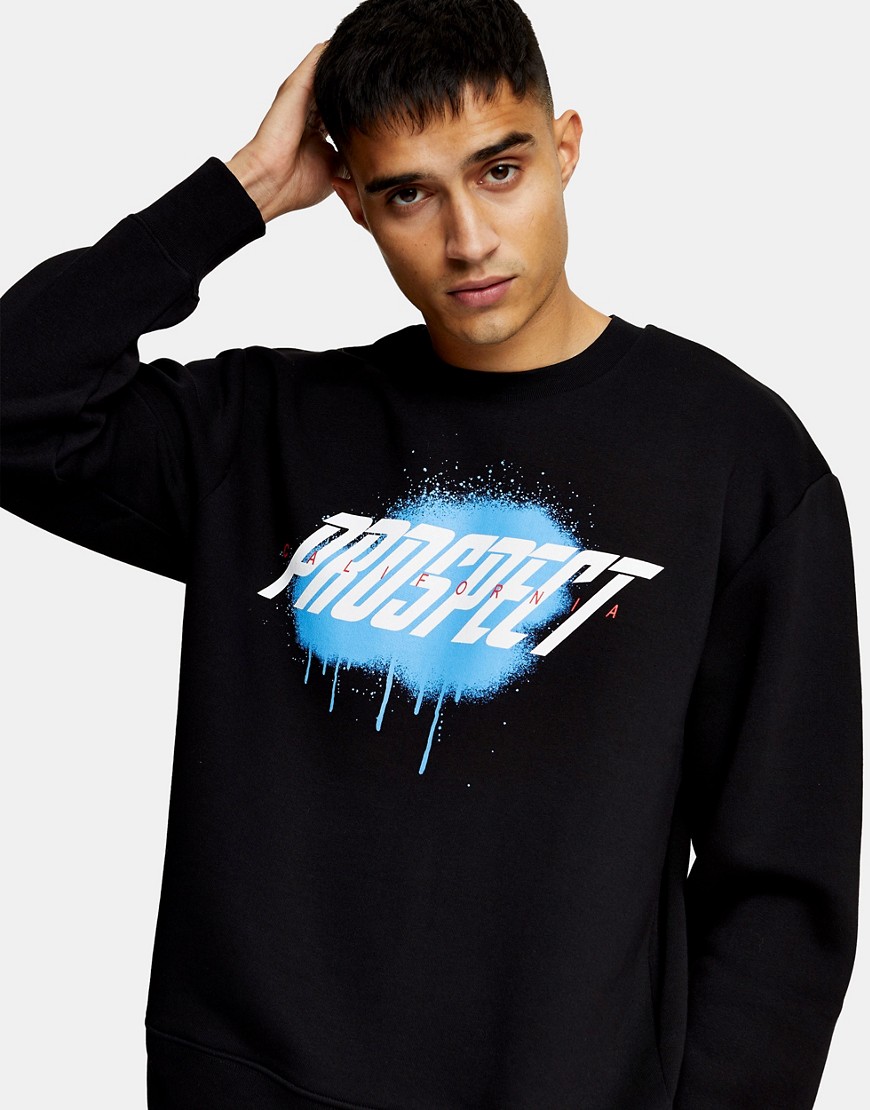 Topman - Sort sweatshirt med 'Prospect'-print