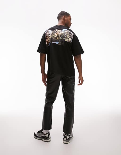 Topman - Sort T-shirt i ekstremt oversized pasform med Roma-broderi fortil og bagpå