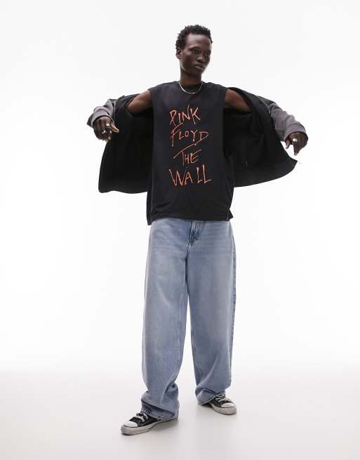Topman - Sort T-shirt i oversized pasform uden ærmer med Pink Floyd-print på ryggen
