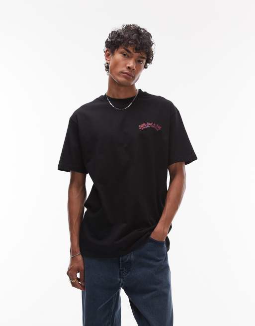 Topman - Sort T-shirt med fransk plakatprint foran og bagpå i afslappet pasform, 2 af 4