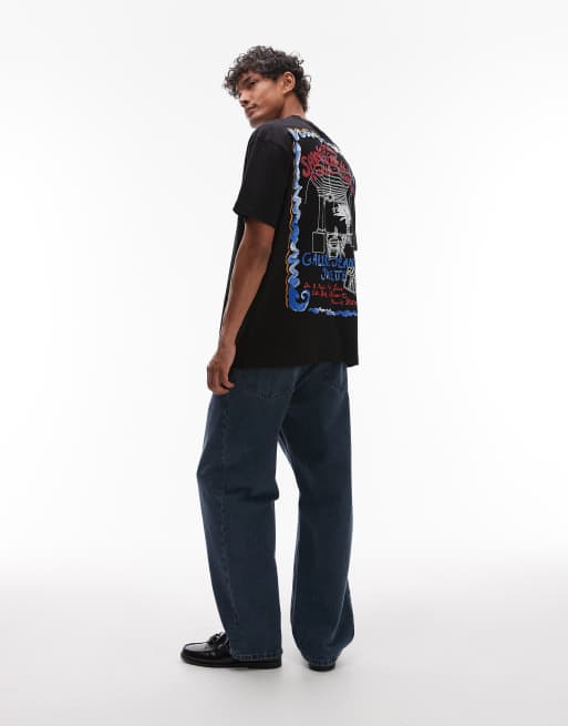 Topman - Sort T-shirt med fransk plakatprint foran og bagpå i afslappet pasform, 4 af 4
