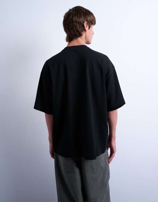 Topman - Sort T-shirt med interlock-syninger og blomsterbroderi i afslappet pasform, 4 af 5