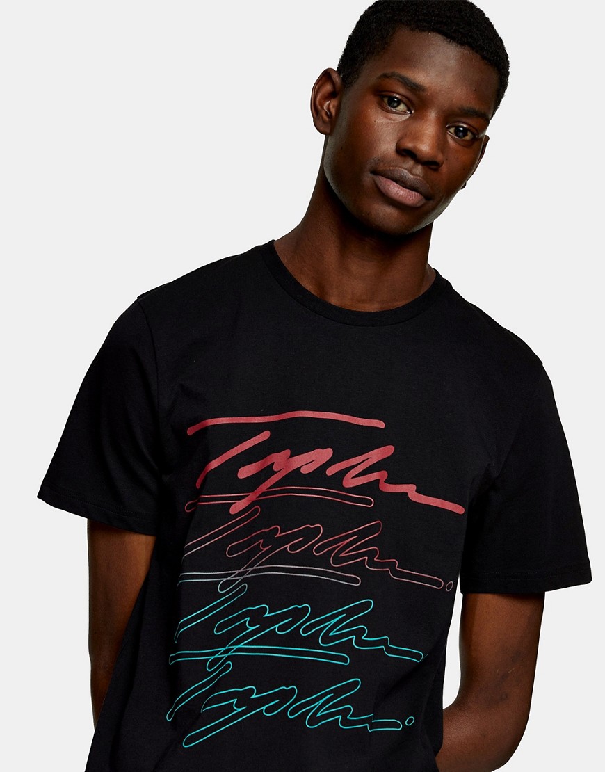 Topman - Sort t-shirt med signaturprint med ombre-effekt