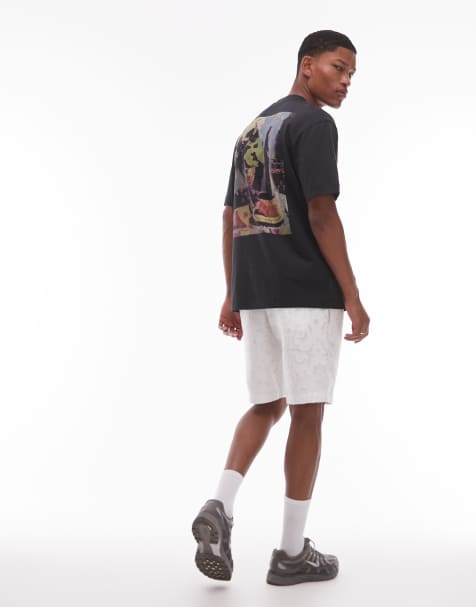 Topman - Sort T-shirt med vin- og osteprint foran og bagpå i afslappet pasform - view 1