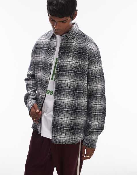 Topman - Sort ternet skjorte med lange ærmer i børstet stof - view 1