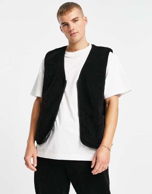 Topman - Sort vest i imiteret lammeskind
