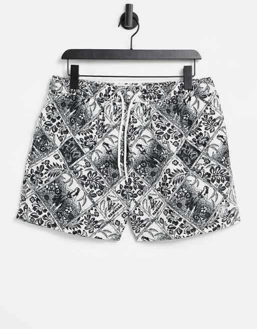 Topman - Sorte badeshorts med tikiprint i polyester 