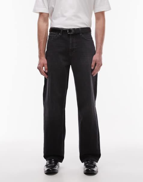 Topman - Sorte, forvaskede og baggy jeans i stift materiale - view 1