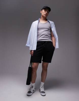 Topman - Sorte jerseyshorts med rå kanter og klassisk pasform - view 1