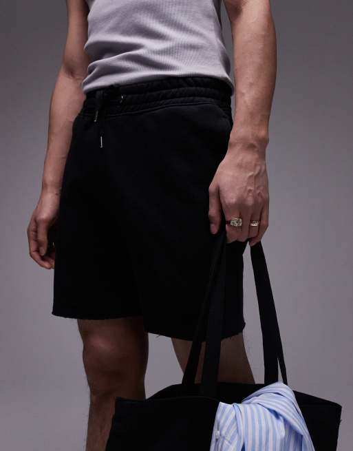 Topman - Sorte jerseyshorts med rå kanter og klassisk pasform, 4 af 5