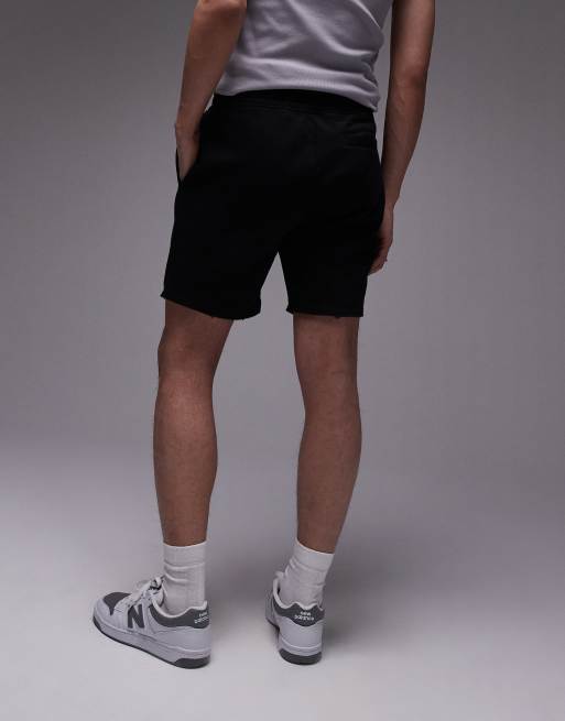 Topman - Sorte jerseyshorts med rå kanter og klassisk pasform, 5 af 5