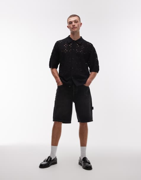 Topman - Sorte og forvaskede tømrershorts i denim - view 1