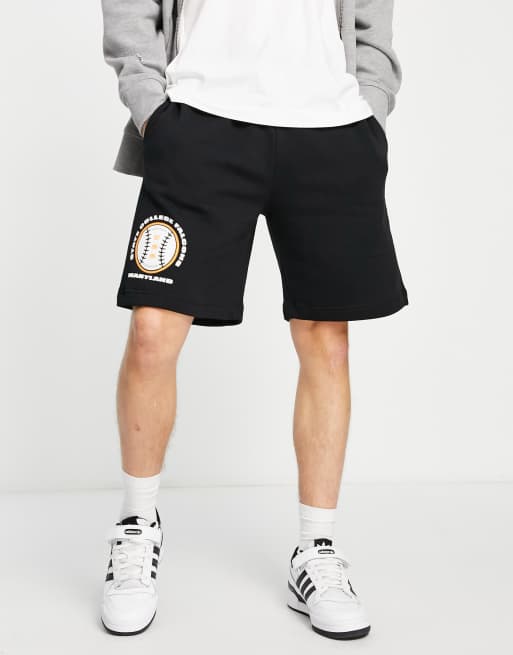 Topman - Sorte oversized shorts med baseballprint - Del af sæt