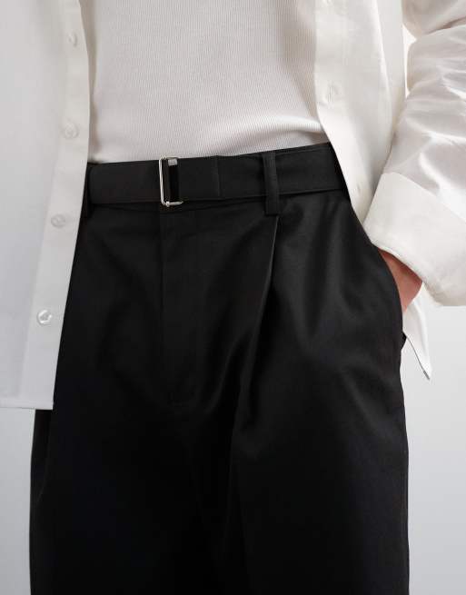 Topman - Sorte shorts i twill med vide ben og bælte, 3 af 5