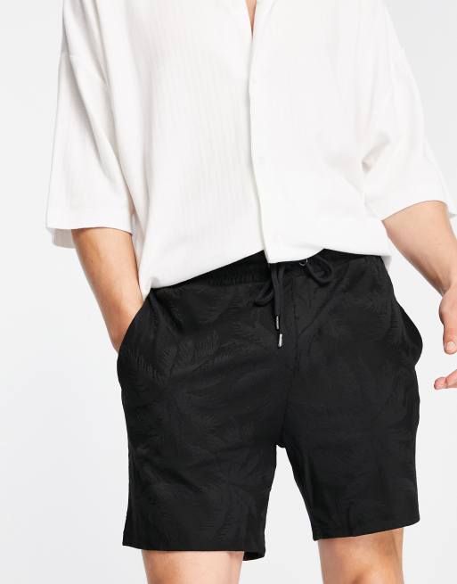 Topman - Sorte shorts med palmeprint