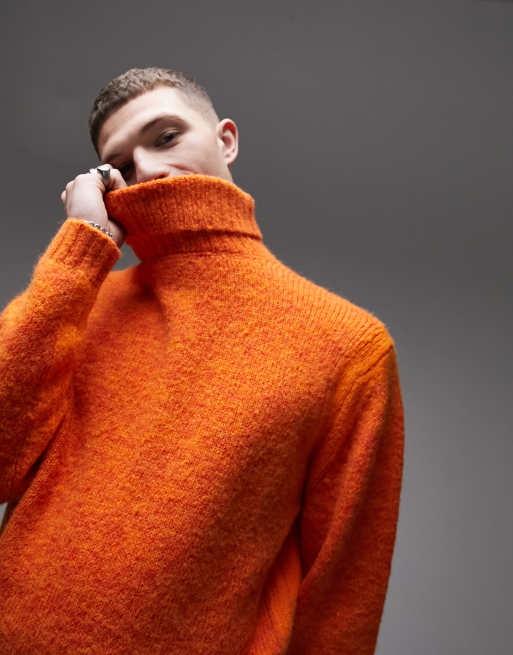 Topman space dye roll neck jumper in orange ASOS