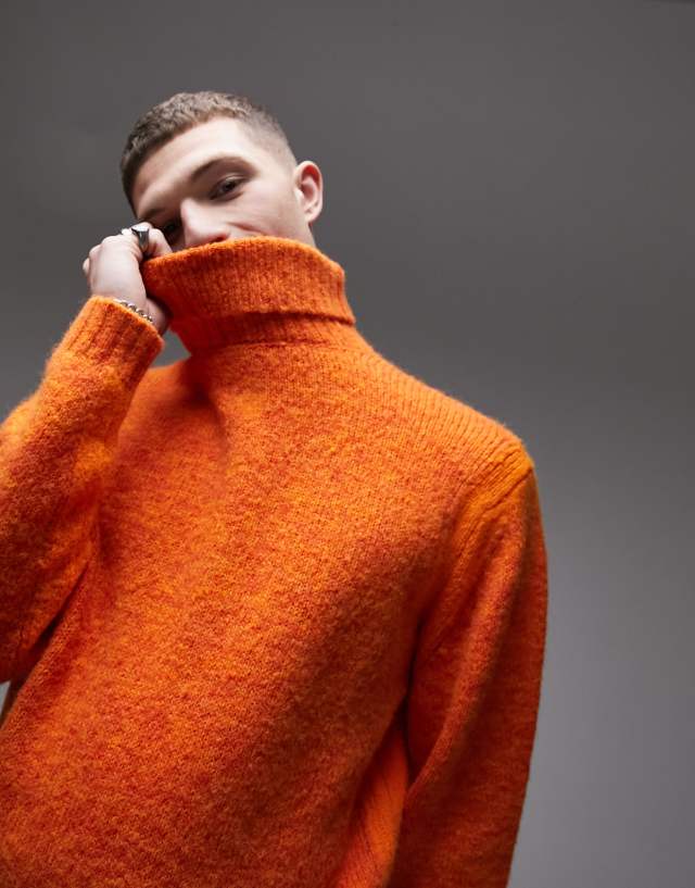 Topman - space dye roll neck jumper in orange