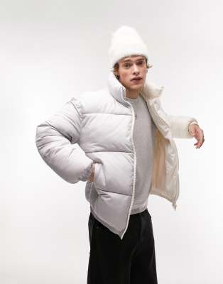 Topman Splice Puffer Jacket In Stone-neutral