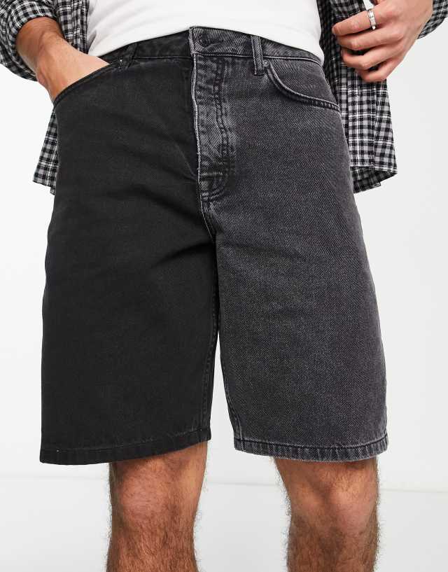 Topman spliced straight denim short in washed black