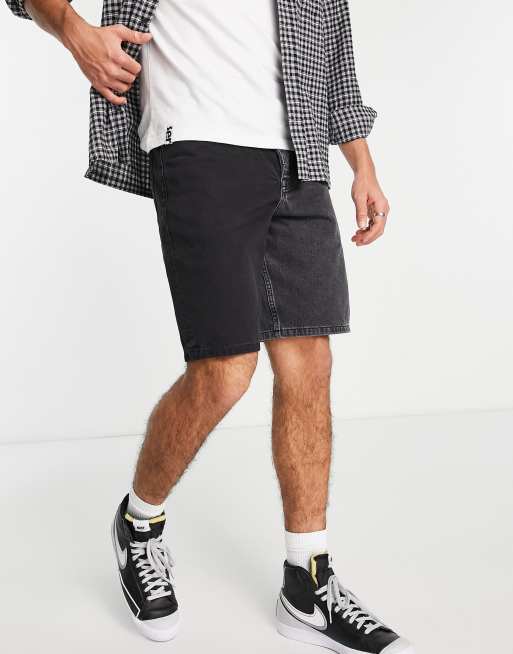 Topman spliced straight denim short in washed black