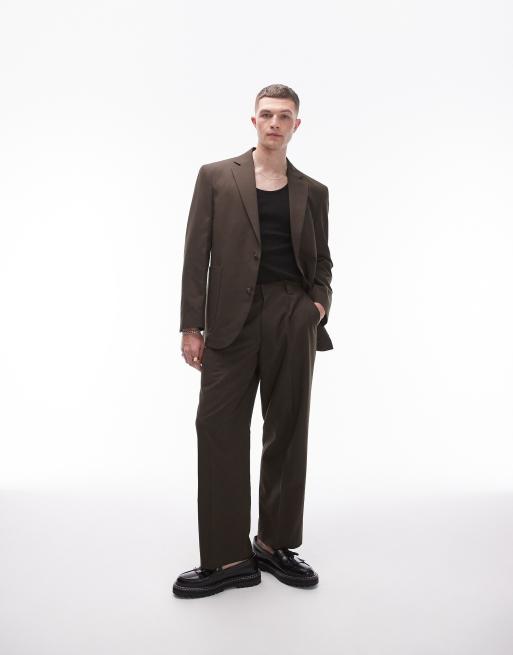 Topman – Spodnie garniturowe o luźnym kroju w kolorze khaki