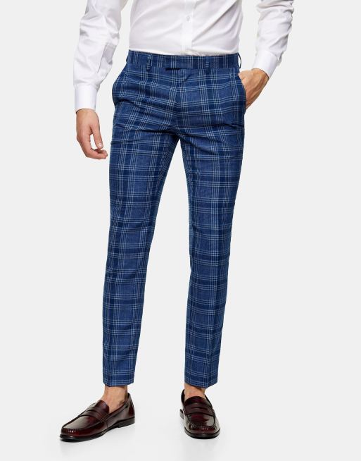 Topman – Spodnie garniturowe o obcisłym kroju w niebieską kratę