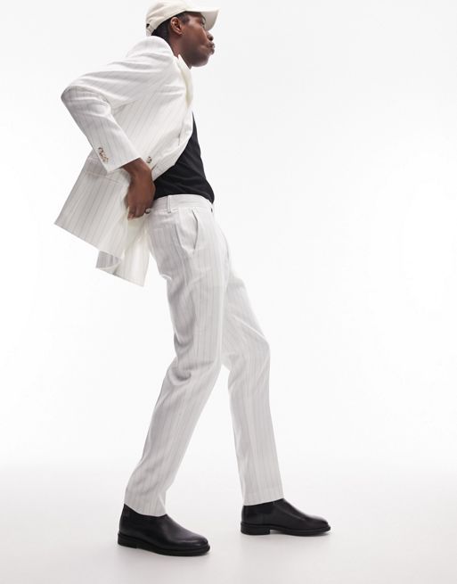 Topman – Spodnie garniturowe w paski o dopasowanym kroju