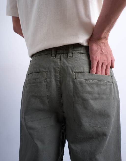 Topman – Spodnie o prostym kroju w spranym kolorze khaki w jodełkę, 3 z 5