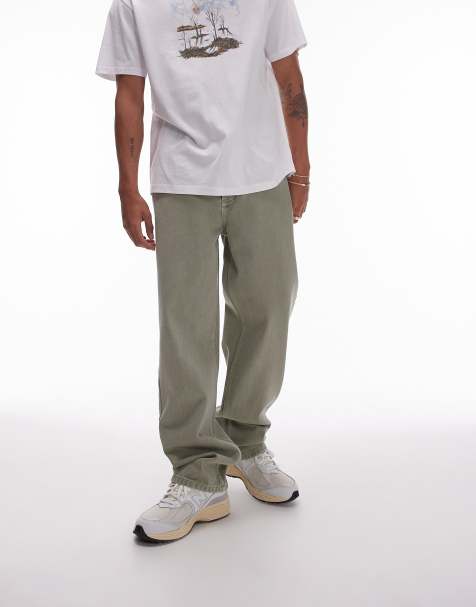Topman – Spodnie o prostym kroju z diagonalu w kolorze khaki - view 1