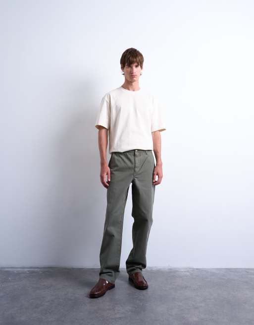 Topman – Spodnie w kolorze khaki w jodełkę o prostym kroju